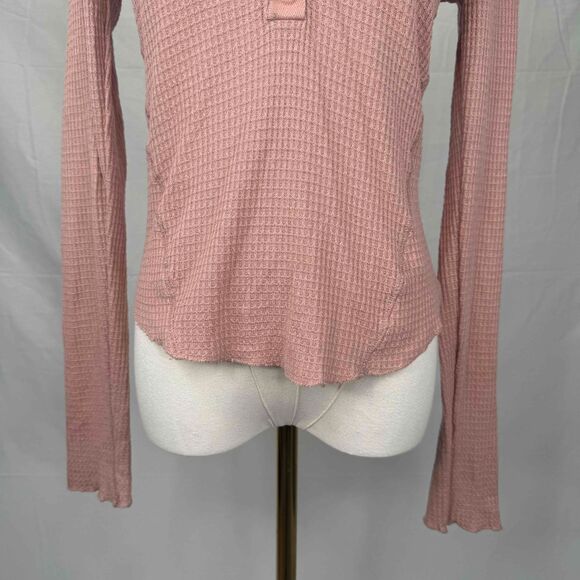 Free People Mauve Henley Top Button Textured Long Sleeve Thermal Transitional - Picture 4 of 11